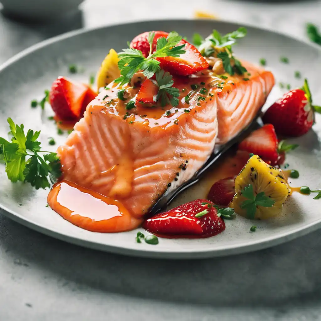 Strawberry Salmón with Passion Fruit Sauce