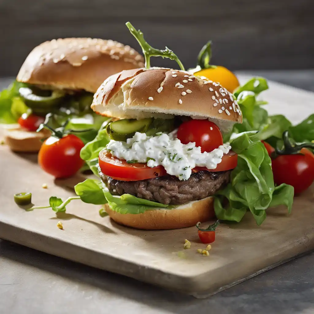 Hambuger with Pickles and Cottage Cheese