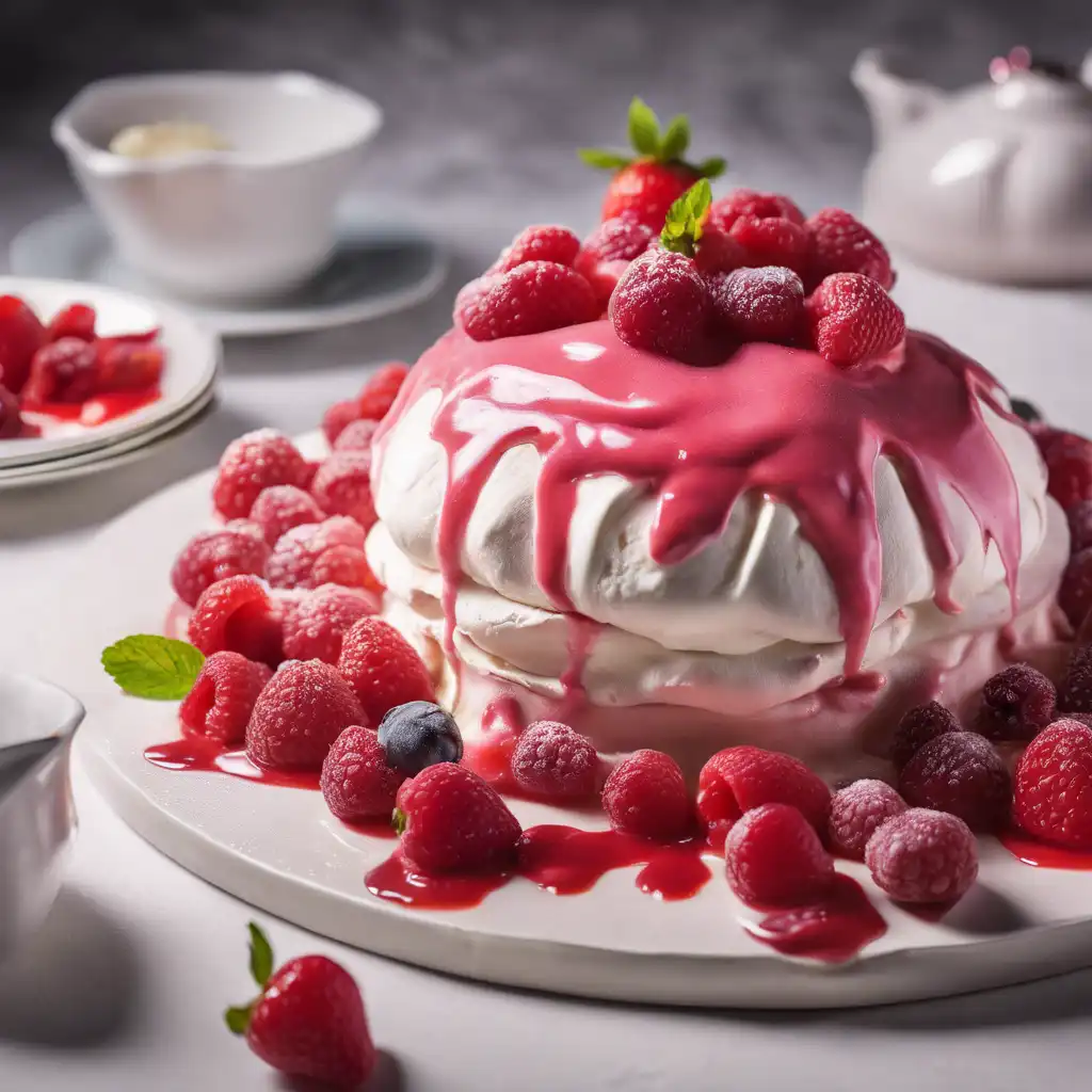 Strawberry and Raspberry Mousse Pavlova with Fruit Sauce