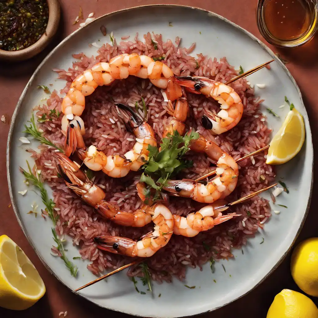 Red Rice from Piauí with Shrimp Skewers and Thyme