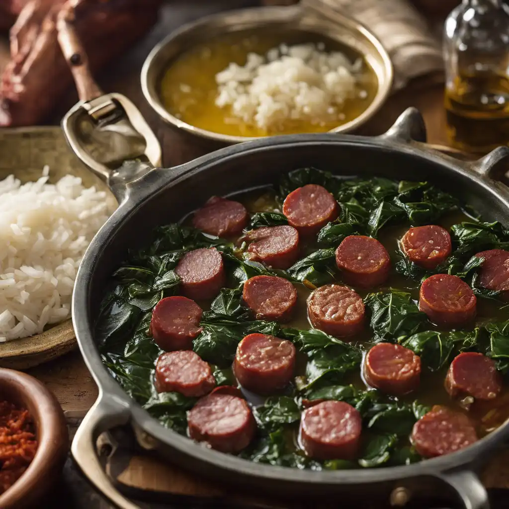 Linguiça and Collard Greens with Rice