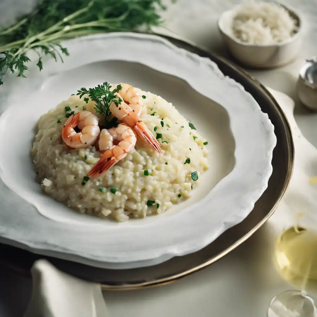 Sweet Cicely Risotto with Shrimp and Sweet Herbs