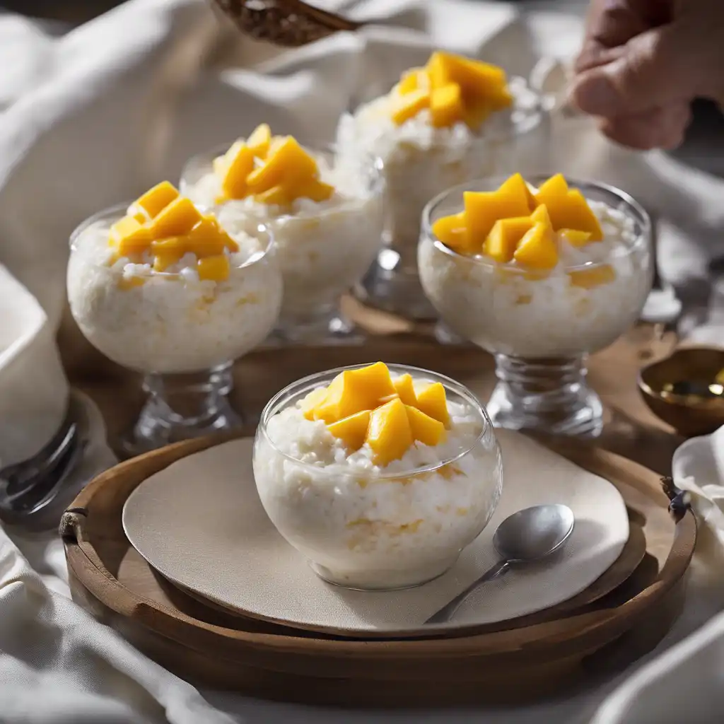 Glutinous Rice Pudding with Coconut Cream and Sliced Mango