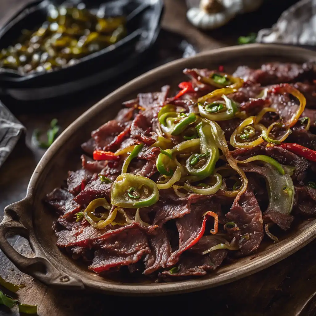 Dried Beef Strips with Fried Jalapeños