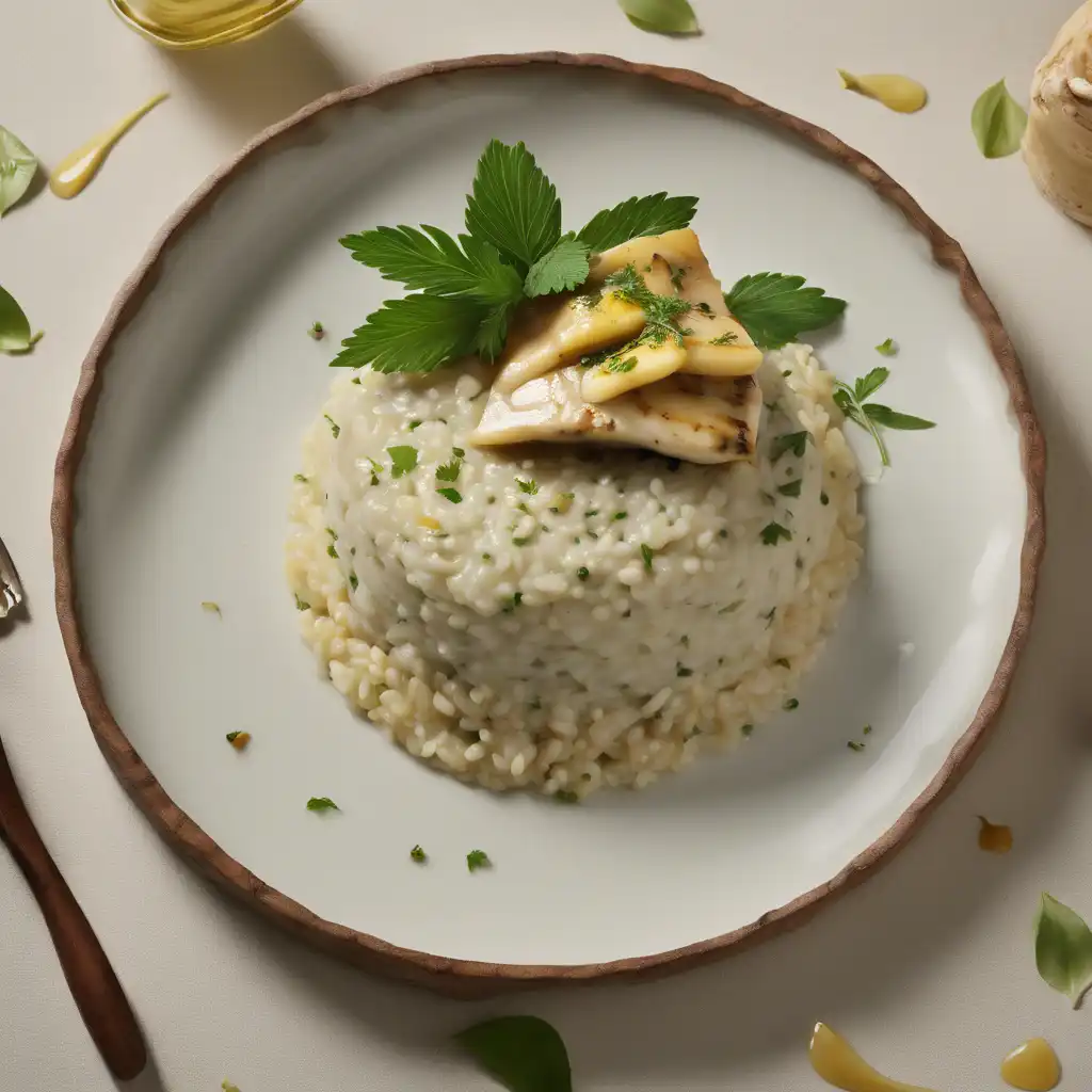 Stingray with earth bananas and herb risotto