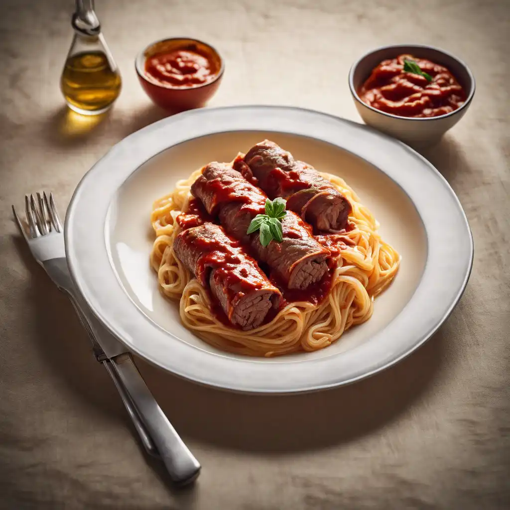 Brazilian Beef Rolls in Tomato Sauce with Angel Hair Pasta