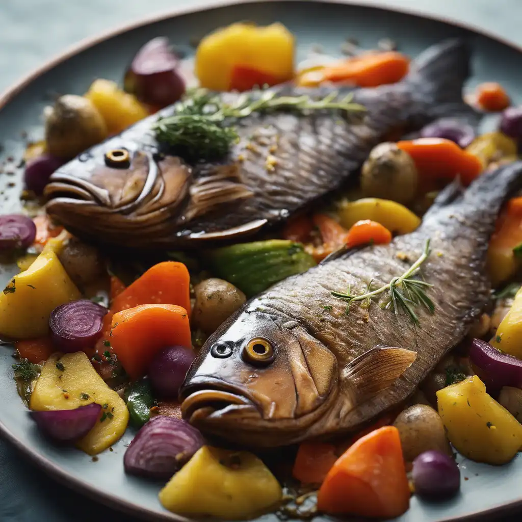 Roasted Brown Fish over Vegetables