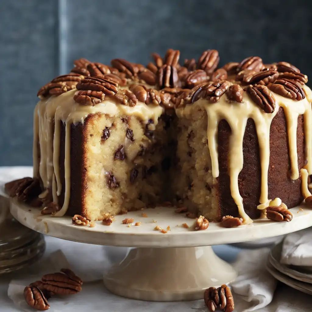 Pecan Cake with Custard and Chocolate