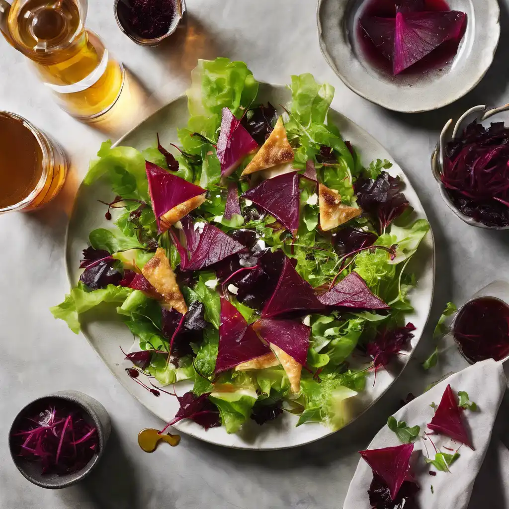 Green Salad with Phyllo Pastry Triangles and Cachaça Glaze