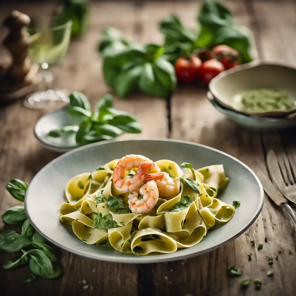 Pappardelle with Shrimp and Basil Pesto