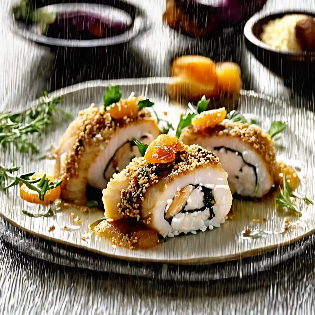 Chicken Stuffed Sushi Rolls with Dried Fruit and Cream Cheese