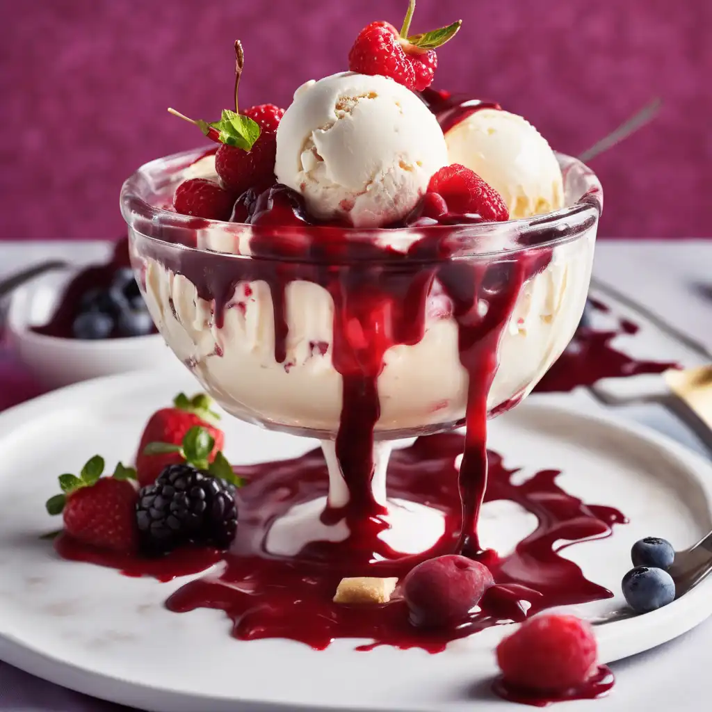 Creamy Fruit Sundae with Red Fruit Sauce