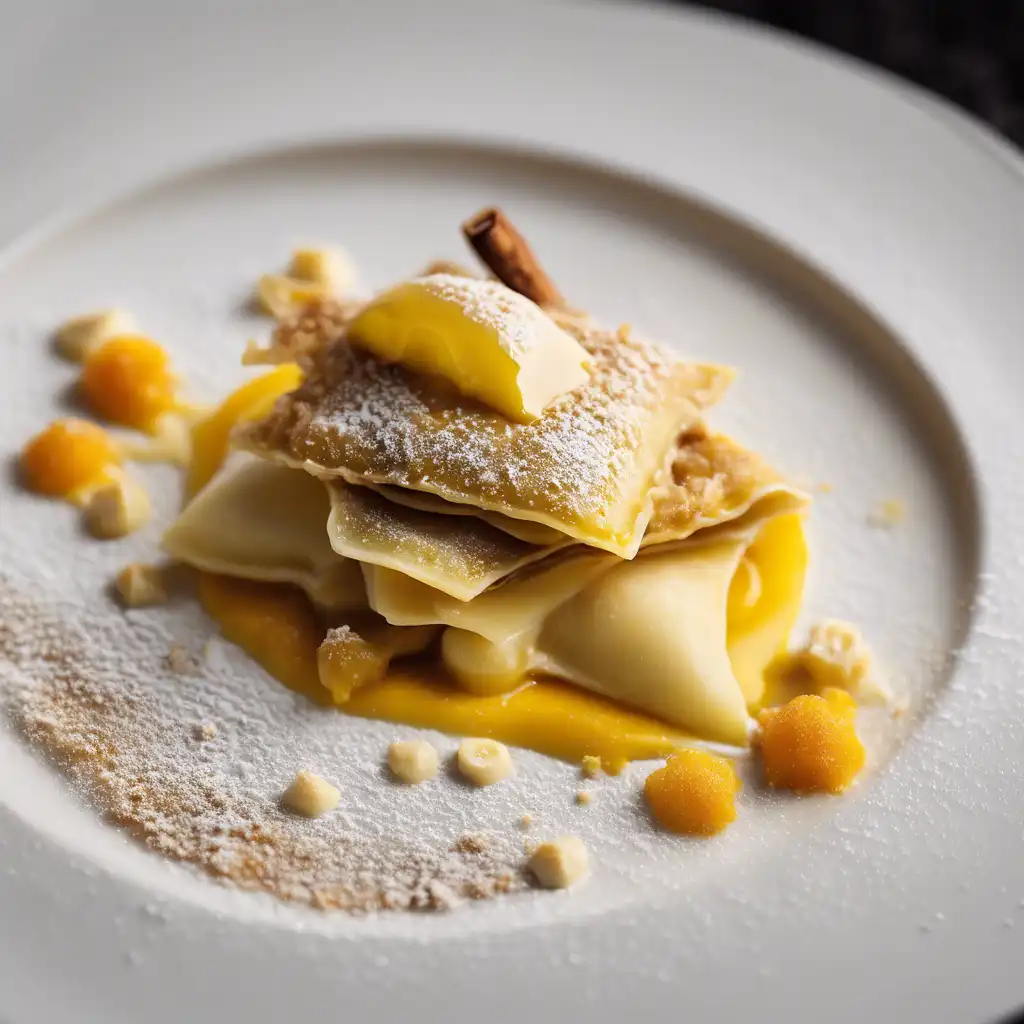 Crispy Banana and Passion Fruit Ravioli with Tangerine Sorbet