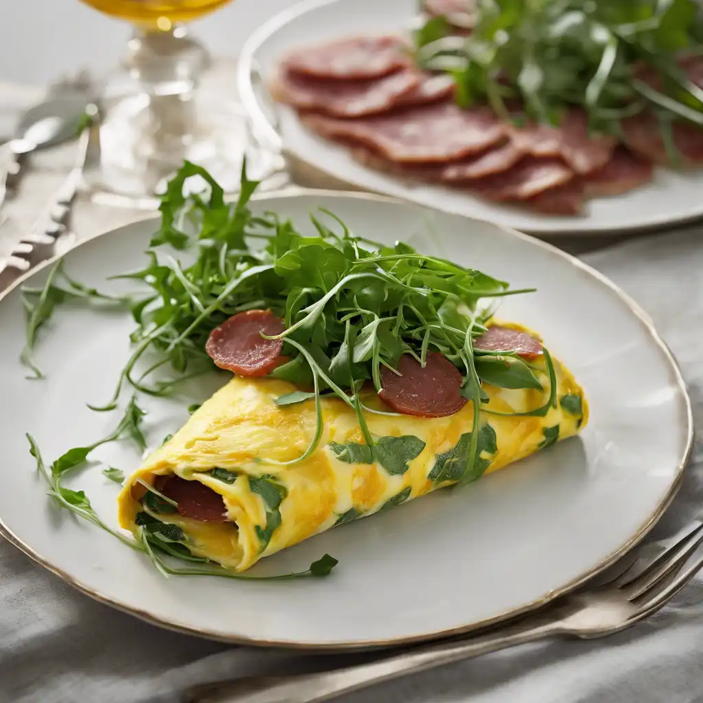 Rolled Omelet with Arugula and Salami