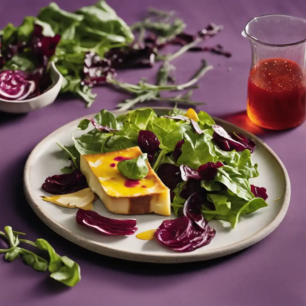 Grenadine Salad with Grilled Coalho Cheese and Guaraná Reduction