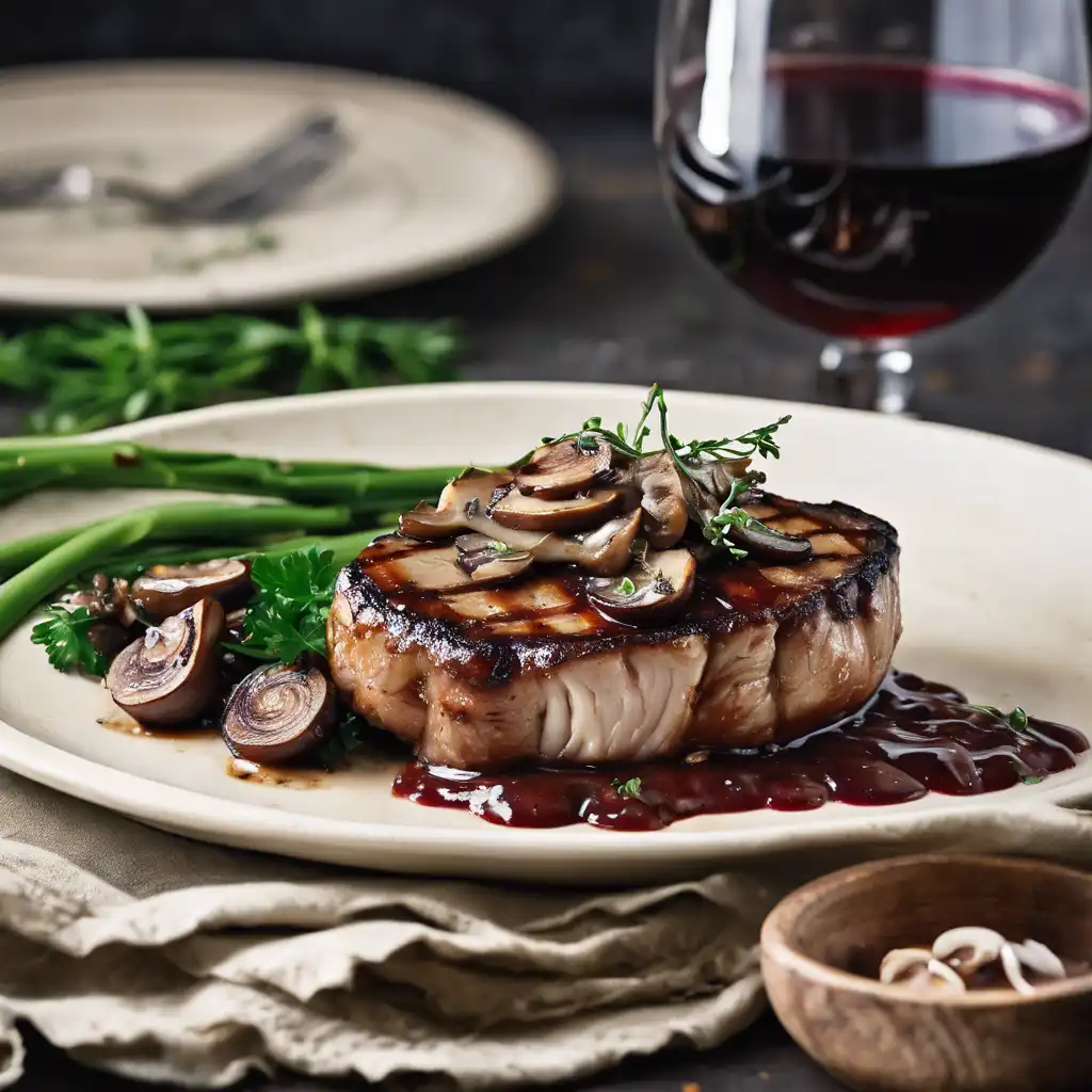 Grilled Pork Chop with Shiitake Mushroom and Red Wine Sauce