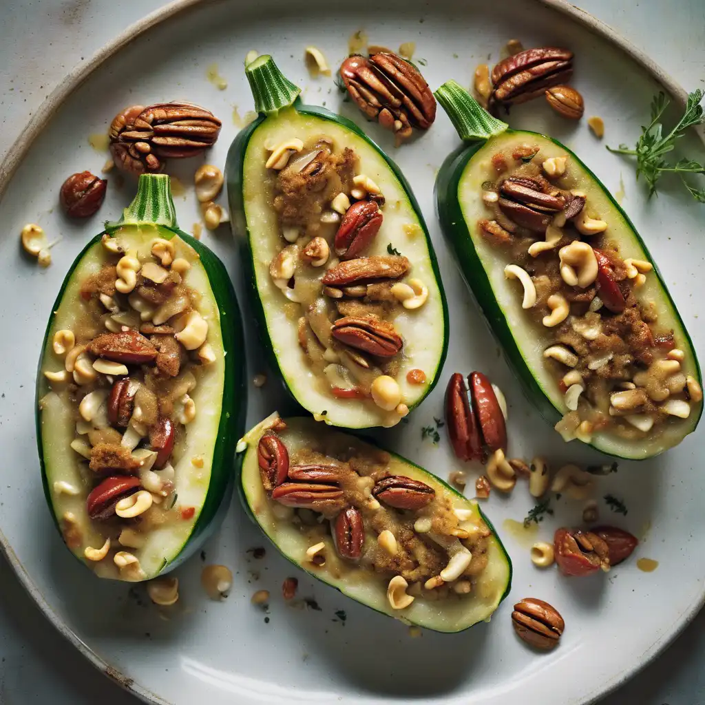 Stuffed Zucchini with Pecans, Tomatoes, and Cashews