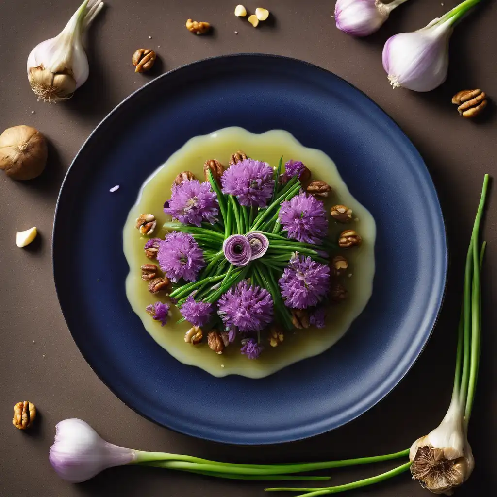 Chive Flower with Garlic-Potato and Walnut