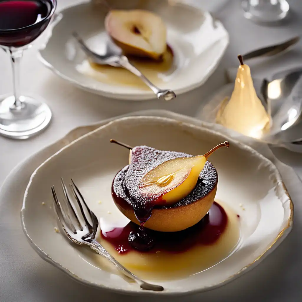 Wine-Soaked Pear with Creme Brûlée