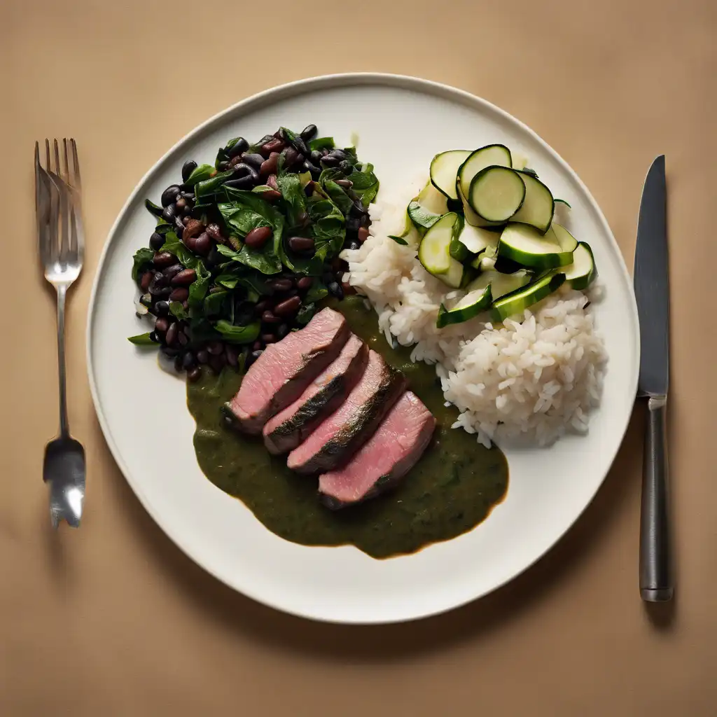 Black Bean, Rice, Mignon Fillet, Zucchini and Collard Greens