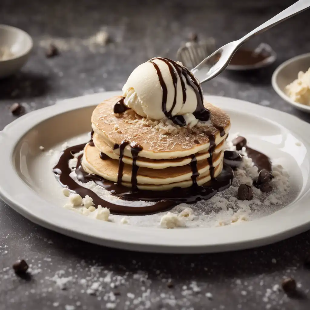 Pancake with ice cream and breadcrumbs