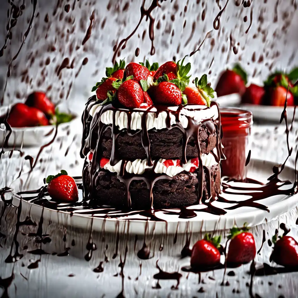 Chocolate Cake with Pudding and Strawberry Filling