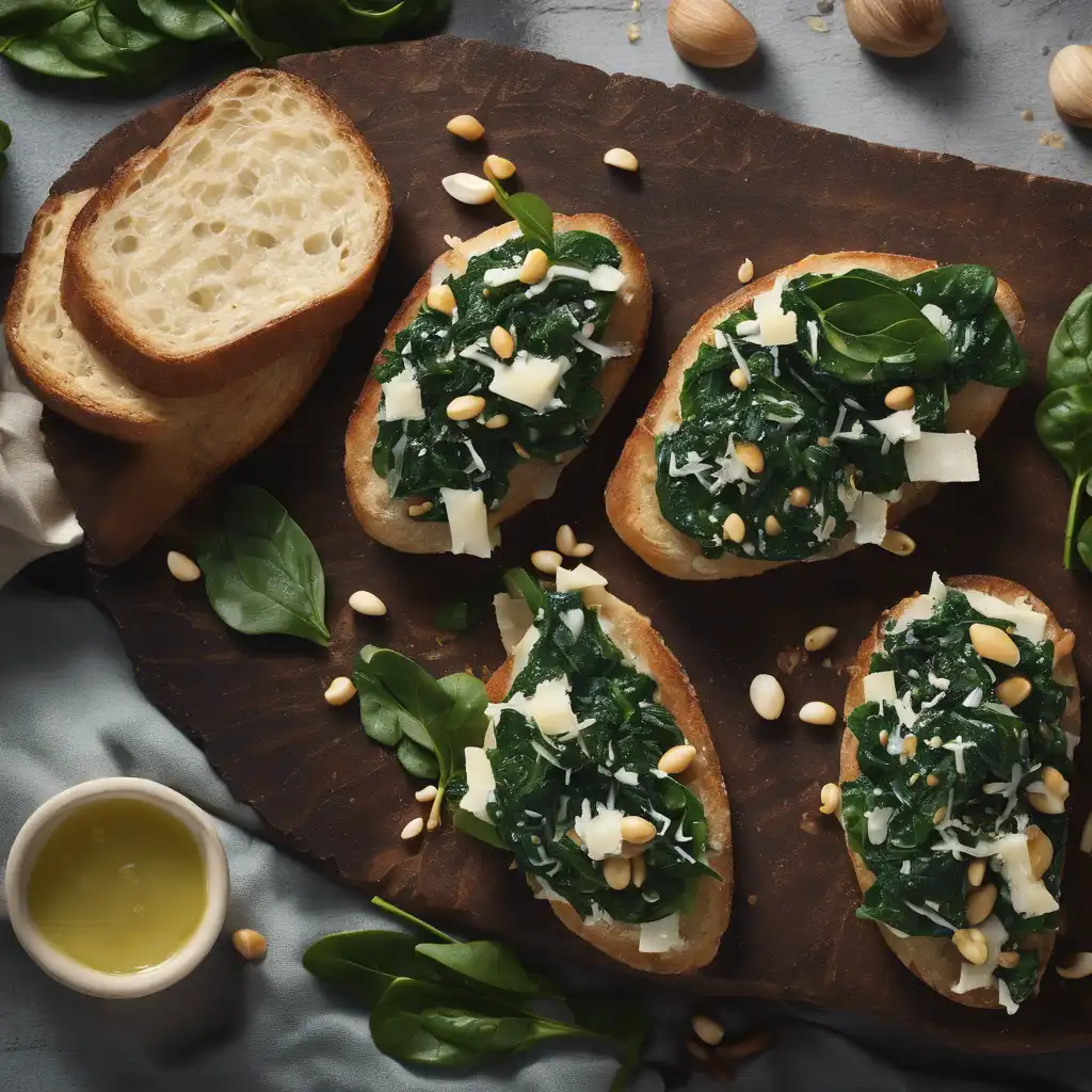 Spinach and Parmesan Bruschetta with Pine Nuts