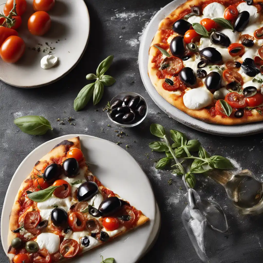 Black Olive and Buffalo Mozzarella Pizza with Tomatoes