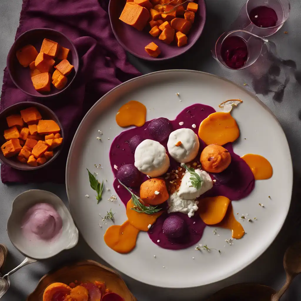 Sweet Potato and Beetroot Cream with Ricotta Dumplings