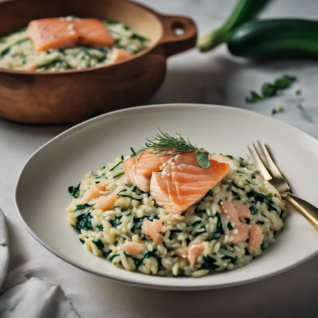 Zucchini and Spinach Risotto with Salmon