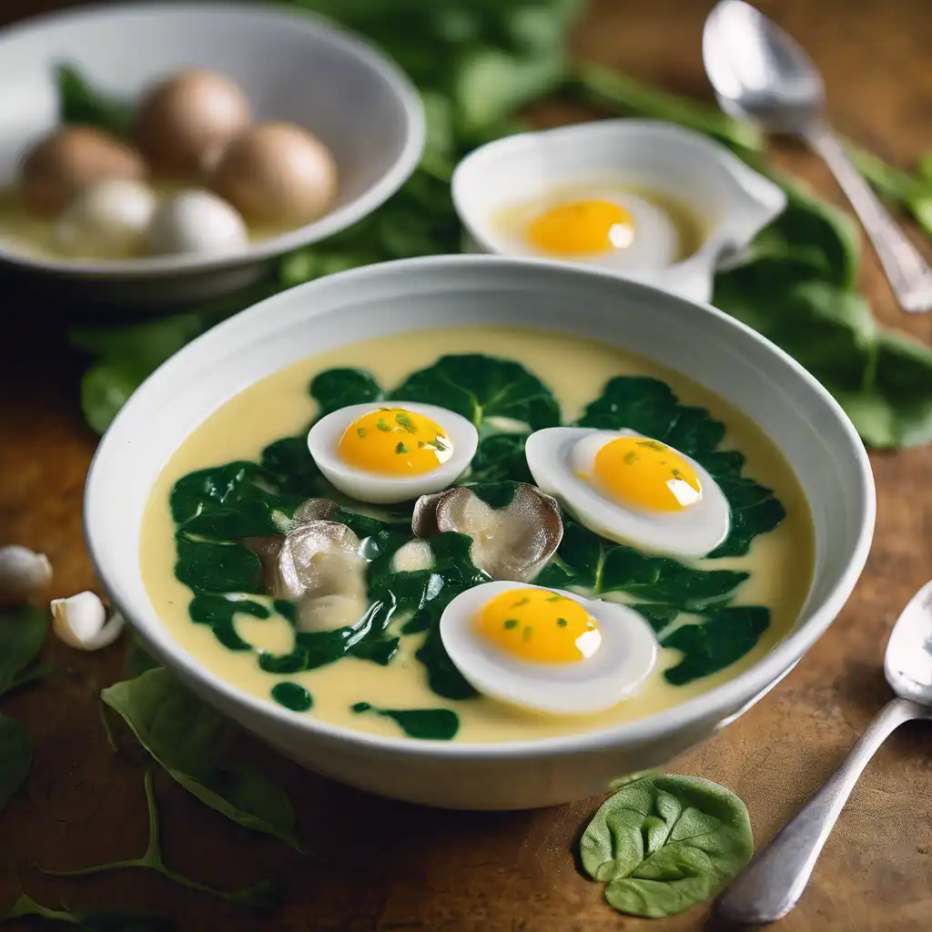 Onion and Quail Egg Cream Soup with Spinach