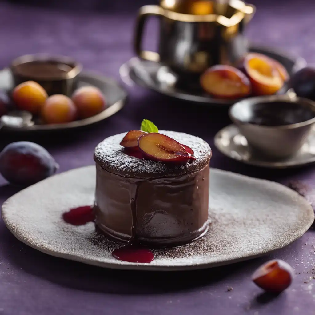 Chocolate Soufflé with Plums