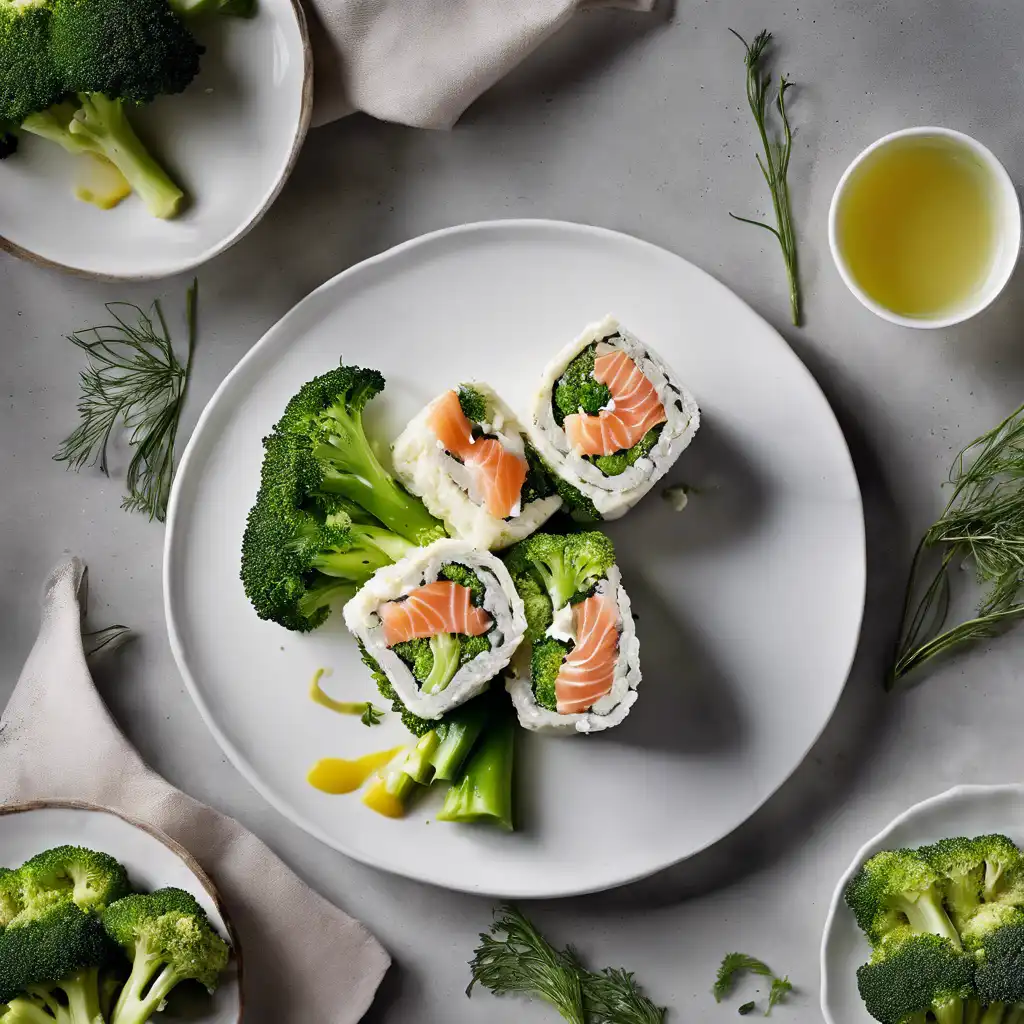 Smoked Salmon Roll with Broccoli and Cream Cheese