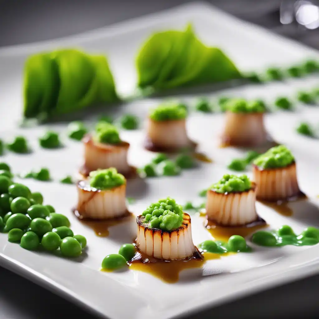 Grilled Scallops with Fresh Peas Puree [serves six]