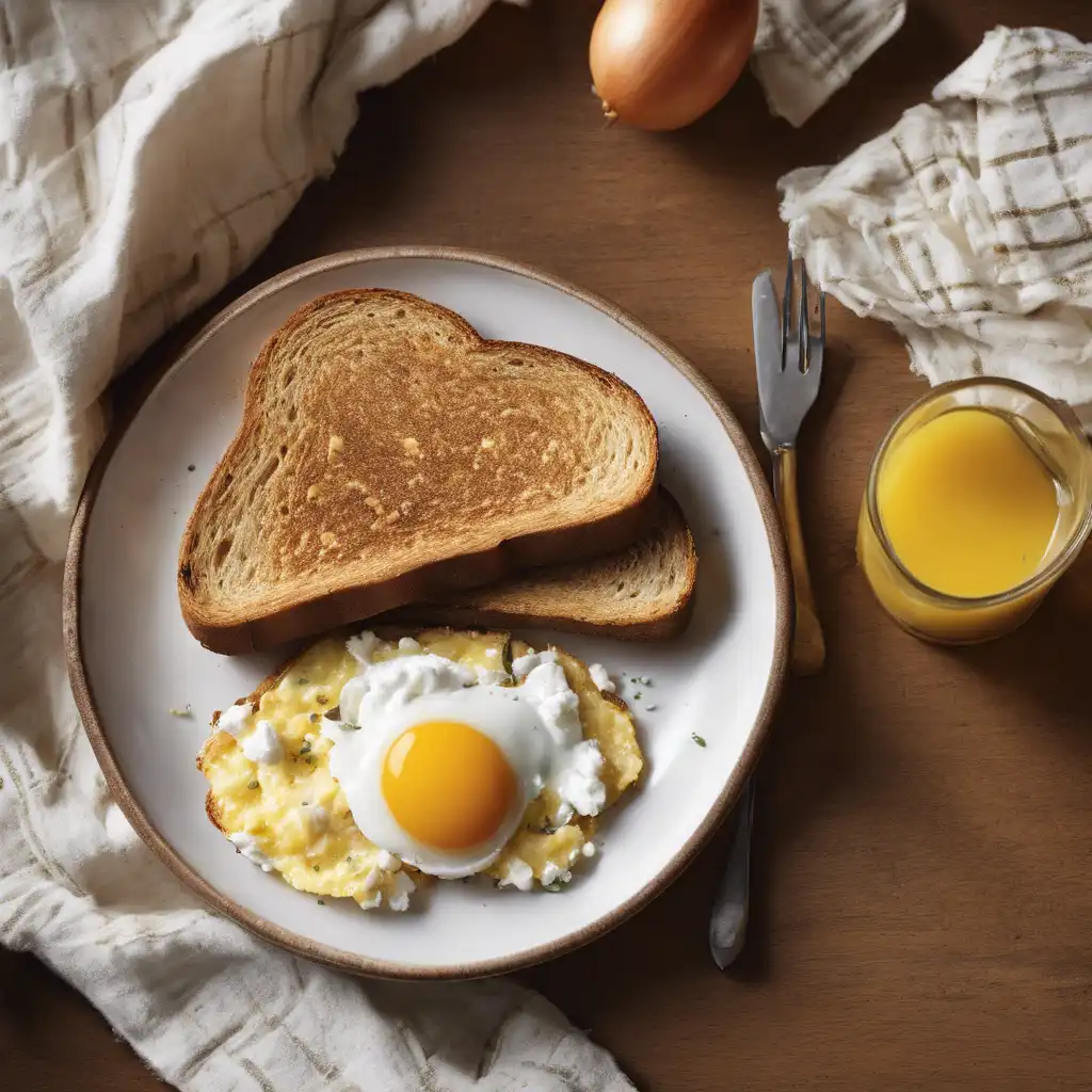 Mixed Eggs with Cottage Cheese and Toasted Bread on Butter