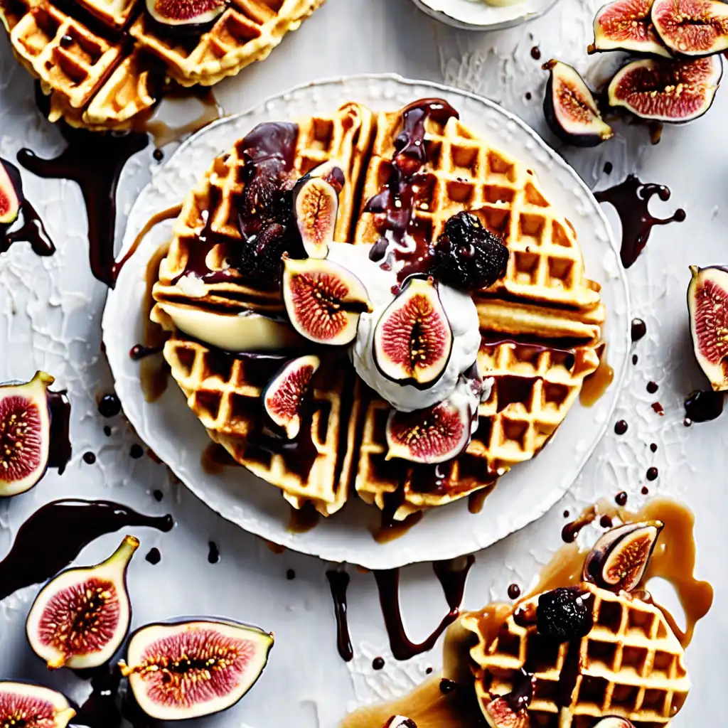 Waffle with Ice Cream and Fig