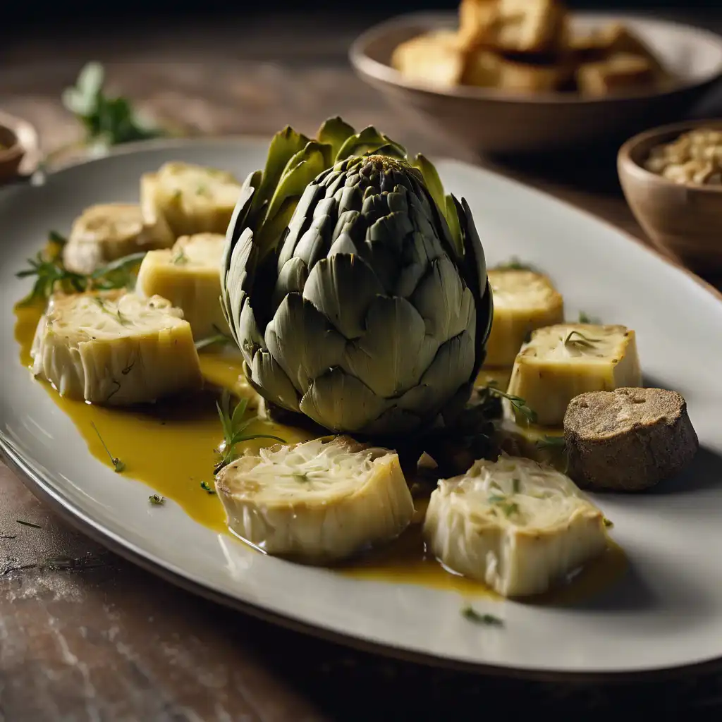 Artichoke Bottom with Garlic-Por and Biscuit Croutons