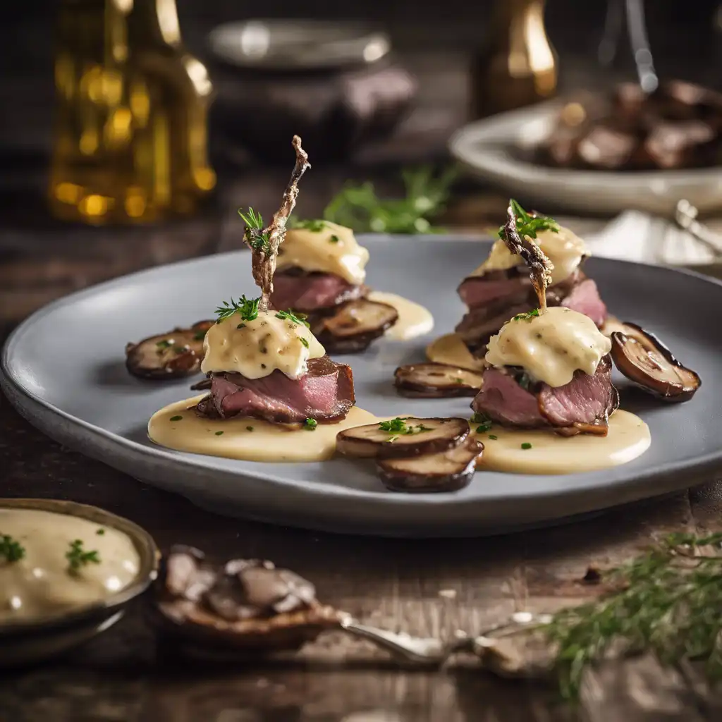 Pastrami and Latke Medalion with Shiitake Mushroom Cream Sauce (Potato Cakes)