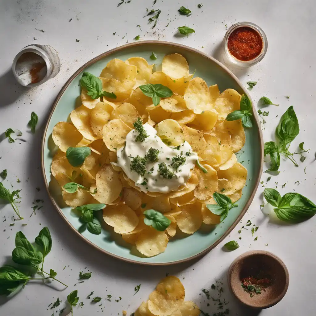 Black Olive Pesto and Herb Pasta with Potato Chips