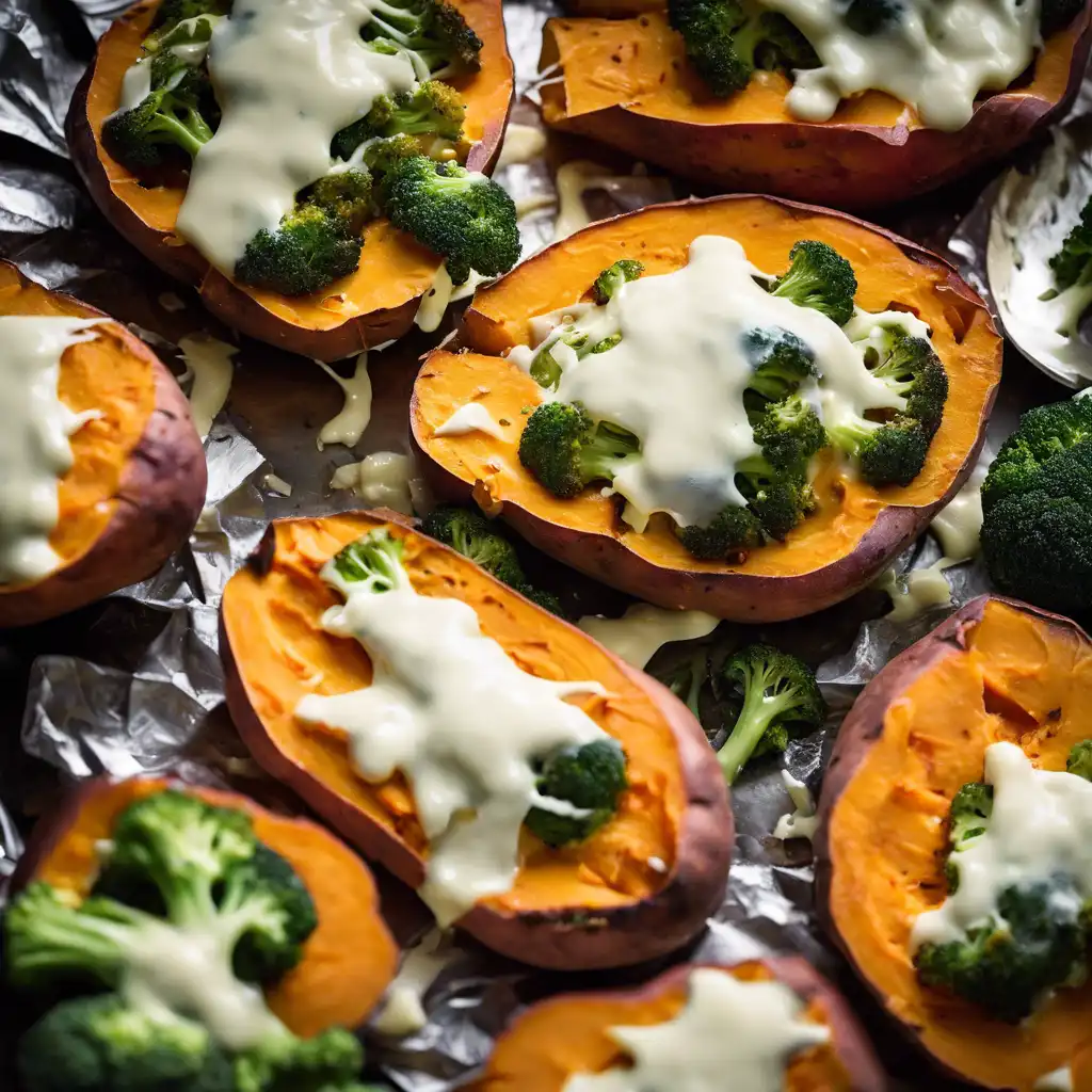 Roasted Sweet Potatoes with Broccoli