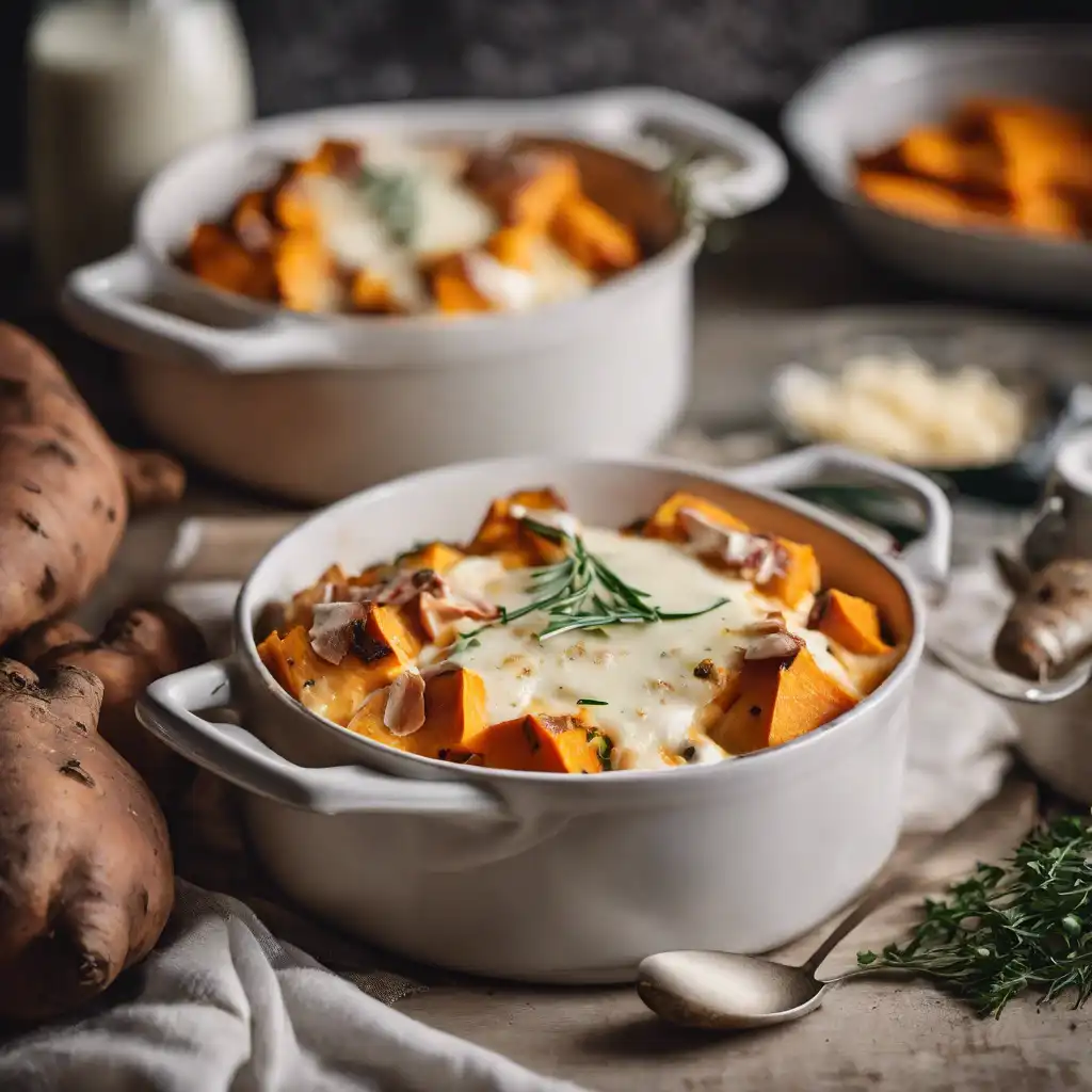 Sweet Potato Casserole with Cheese and Turkey