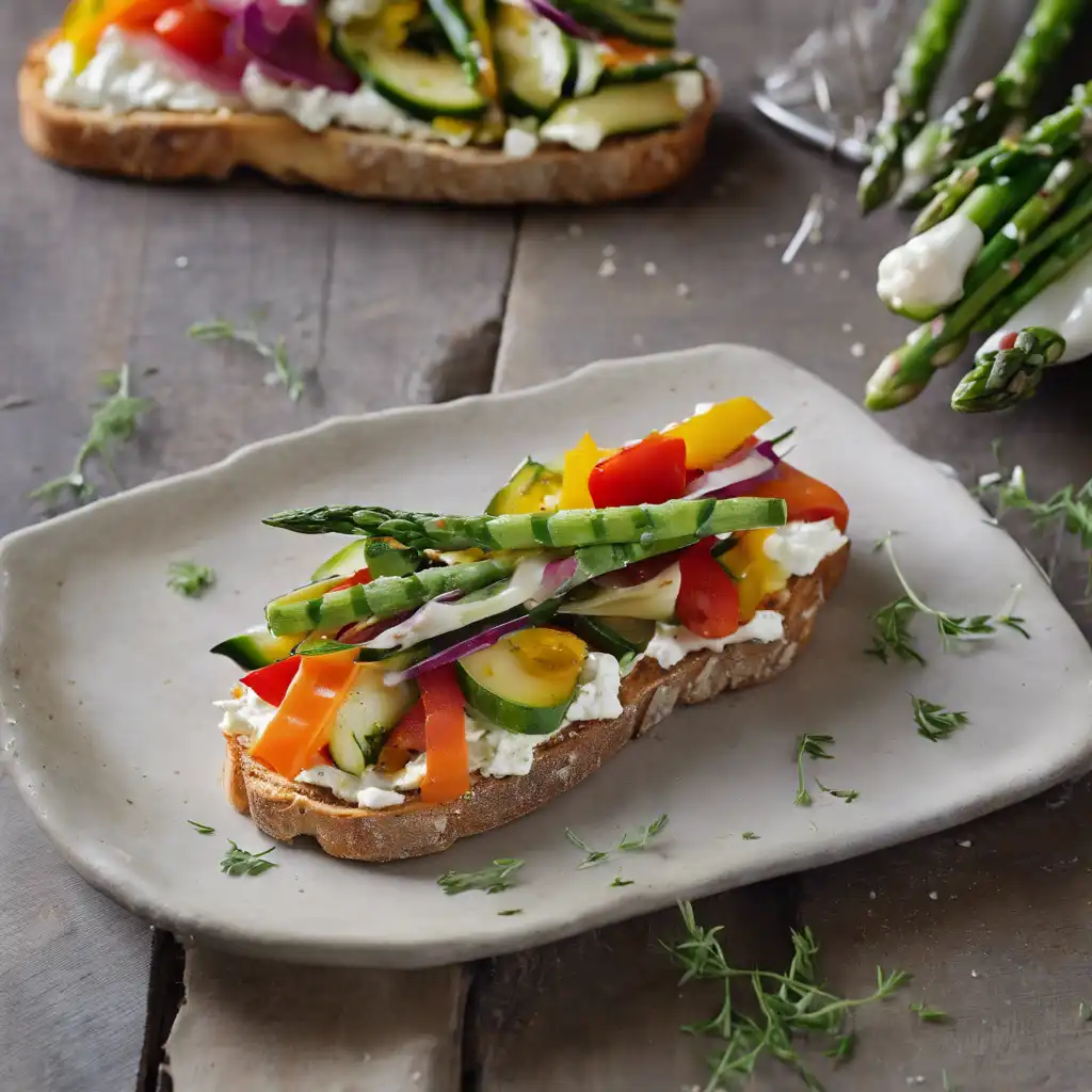 Goat Cheese Tartine with Crispy Vegetables and Tomato Vinaigrette