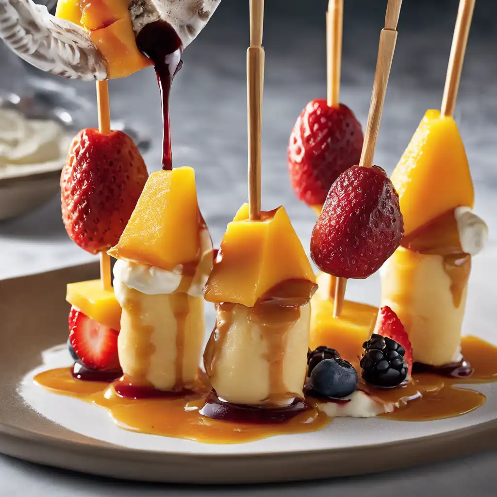 Flambéed Fruit Skewers with Vanilla Ice Cream