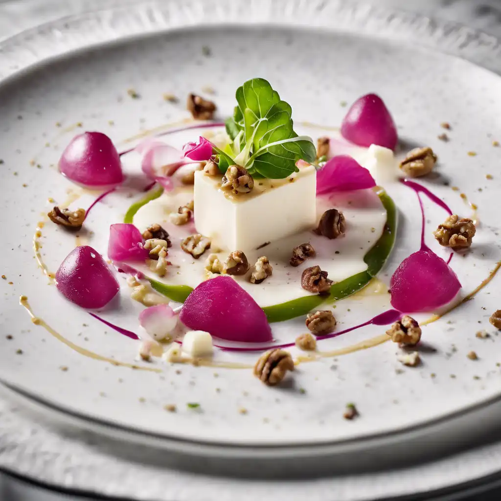 Mascarpone Carpaccio with Truffle Pecorino Cheese, Fresh Radish, Walnut Croutons, and Honey Glaze