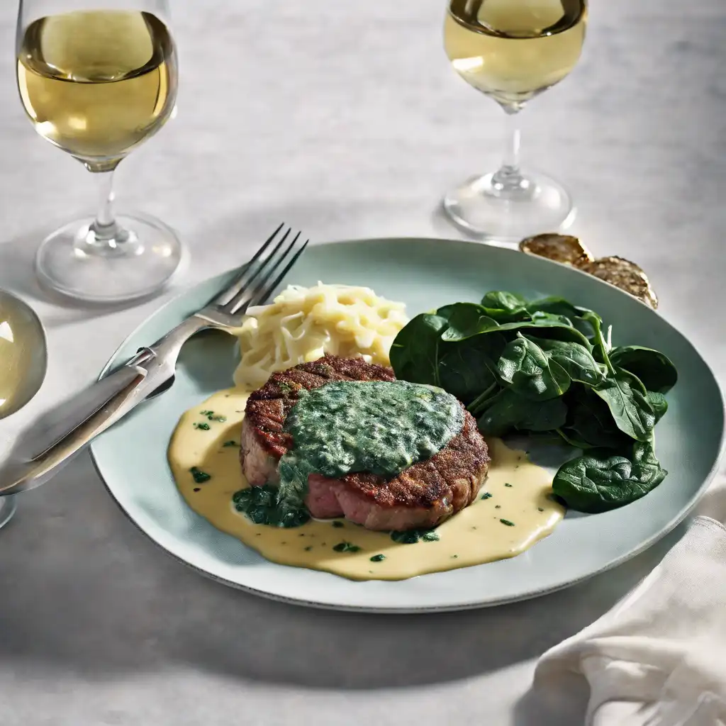 Spinach-Crusted Beef Cutlets with Creamy Sauce