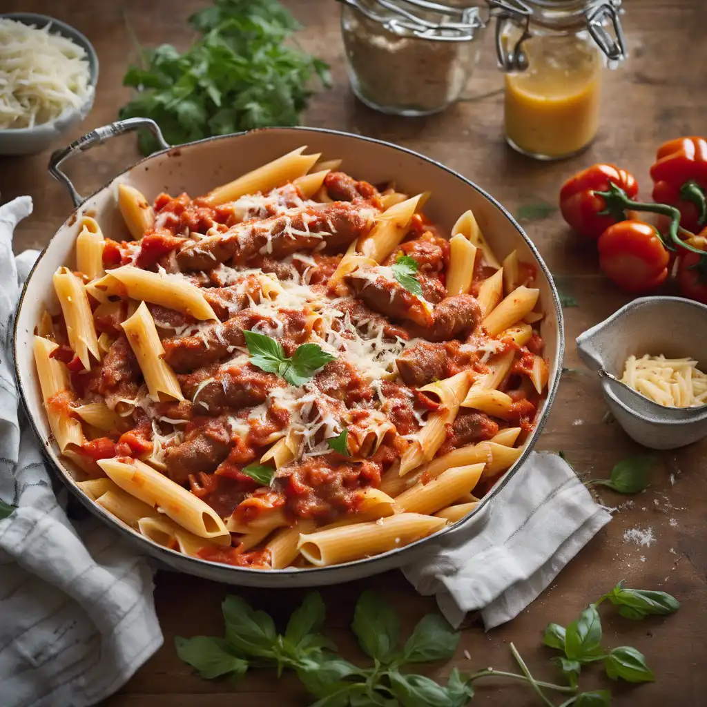 Foto de Macarrão com molho de pimentão e salsicha