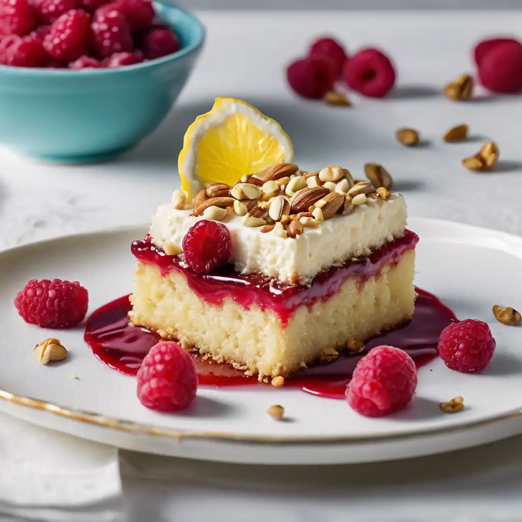 Ricotta and Nut Cake with Raspberry Sauce