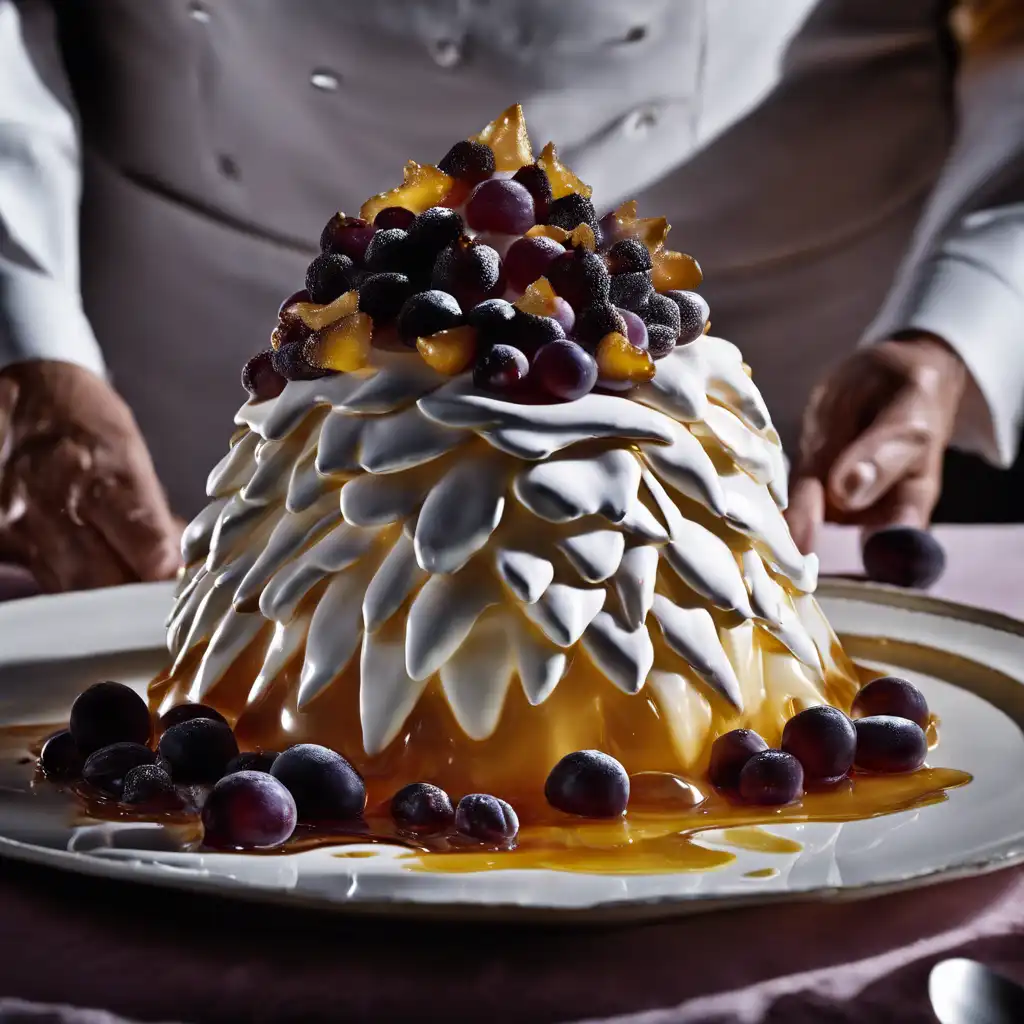 Meringue Pudding with Baba de Moça and Caramelized Damson Fruits