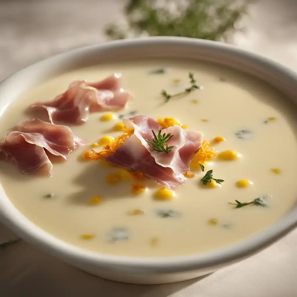 Flower-of-Southern-Cheese Soup with Prosciutto