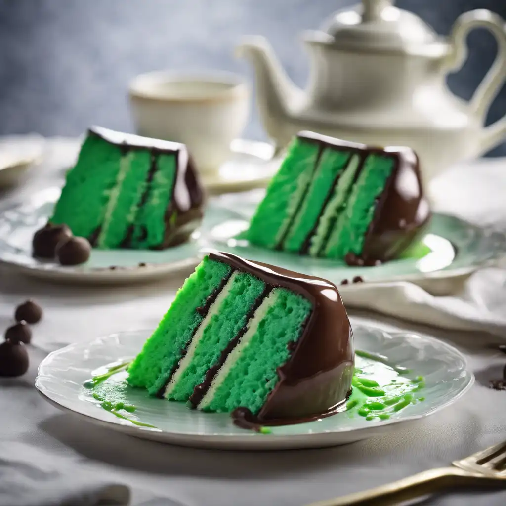 Green Cake with Chocolate Sauce